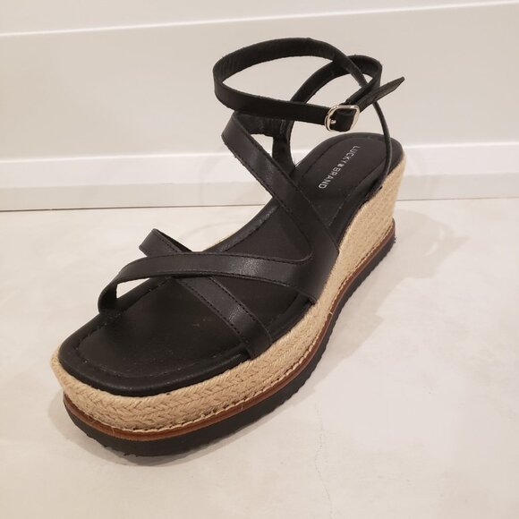 Lucky Brand Carolie Espadrille Wedge Sandal in Black and Beige Size 8 - Picture 5 of 9